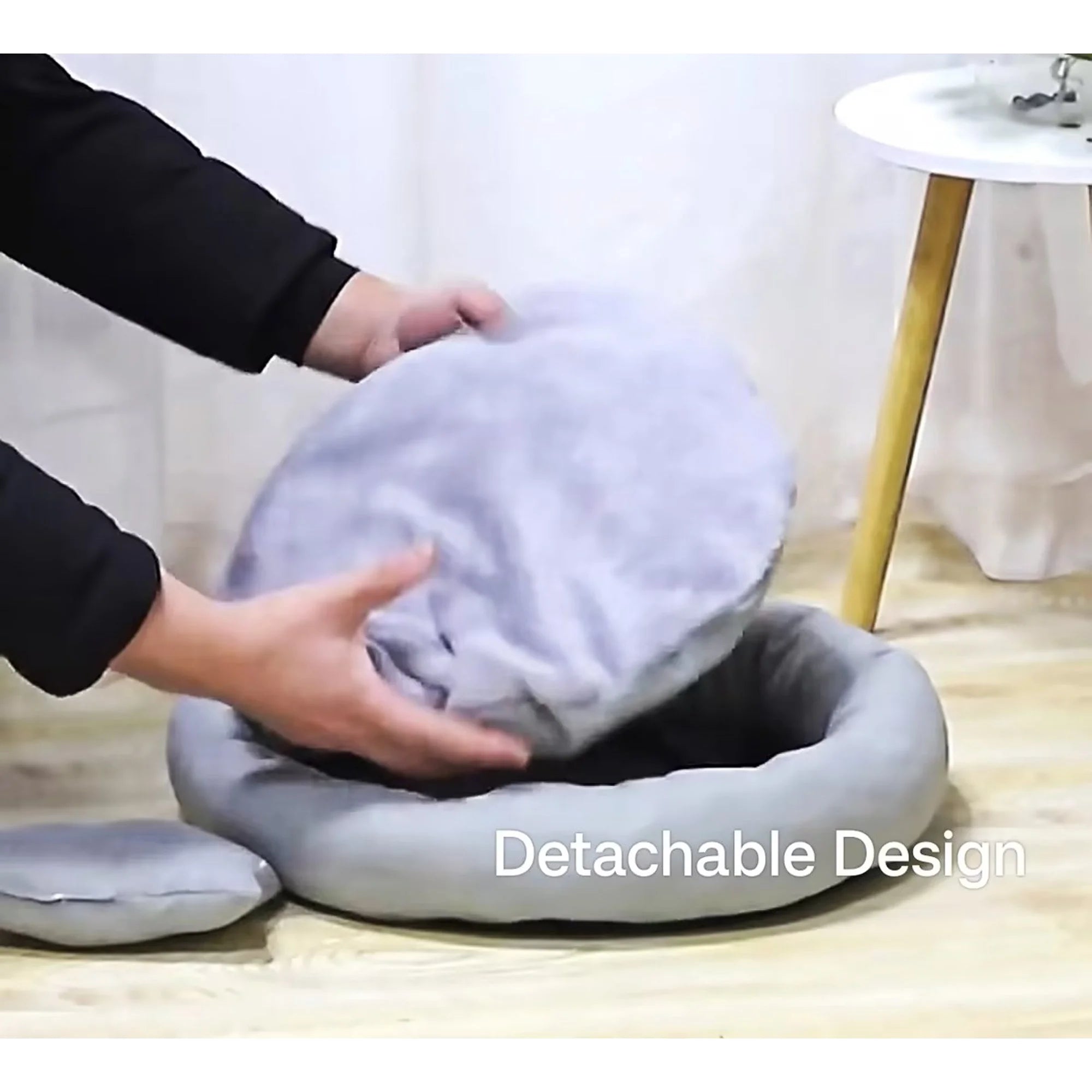 Calming Plush Pet Bed with Pillow for Small to Medium Dogs and Cats, Round Cozy Cuddler Bed, Washable Thickened Kennel Mat for Puppy Sleeping, Size S 40CM