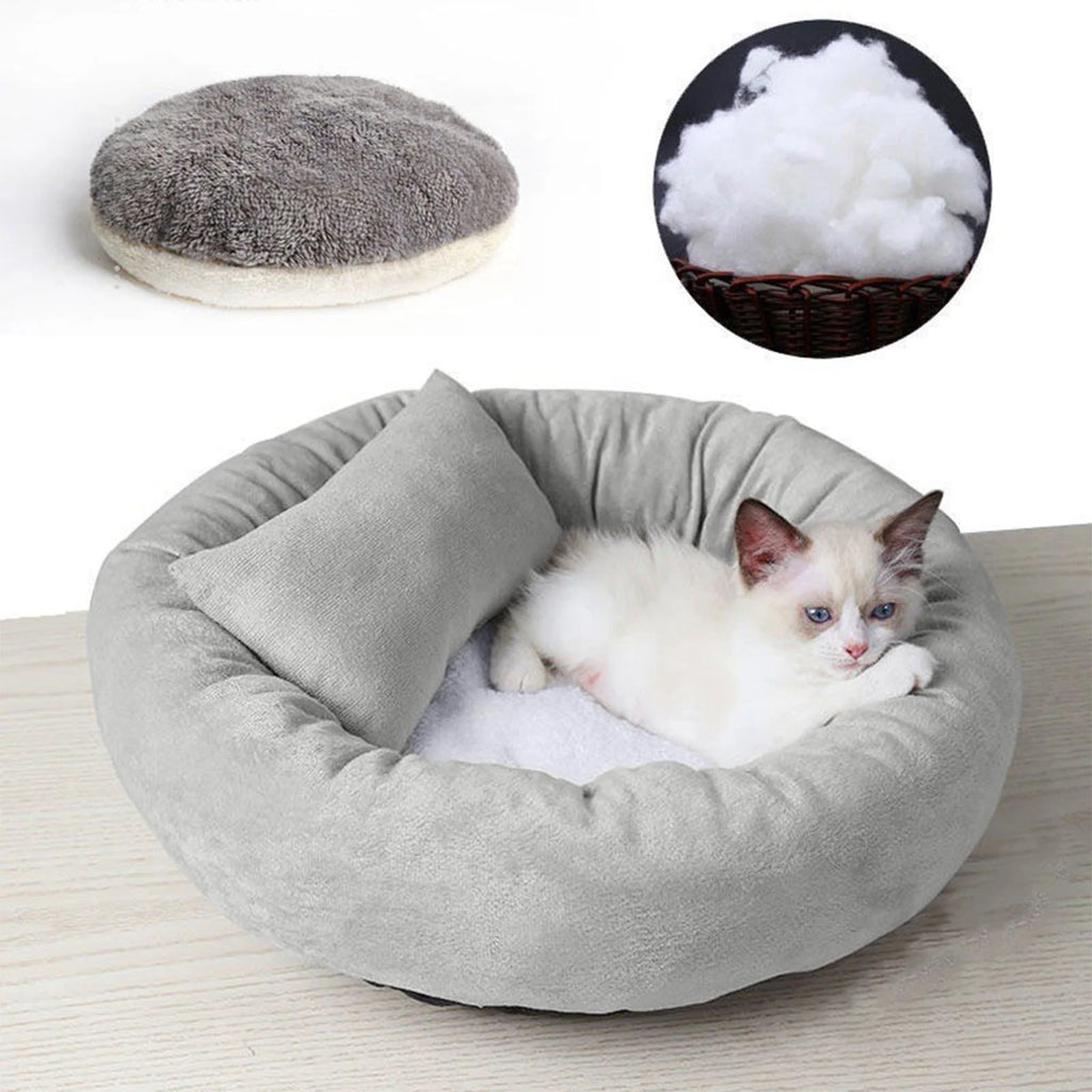 Calming Plush Pet Bed with Pillow for Small to Medium Dogs and Cats, Round Cozy Cuddler Bed, Washable Thickened Kennel Mat for Puppy Sleeping, Size S 40CM