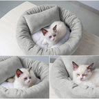 Calming Plush Pet Bed with Pillow for Small to Medium Dogs and Cats, Round Cozy Cuddler Bed, Washable Thickened Kennel Mat for Puppy Sleeping, Size S 40CM